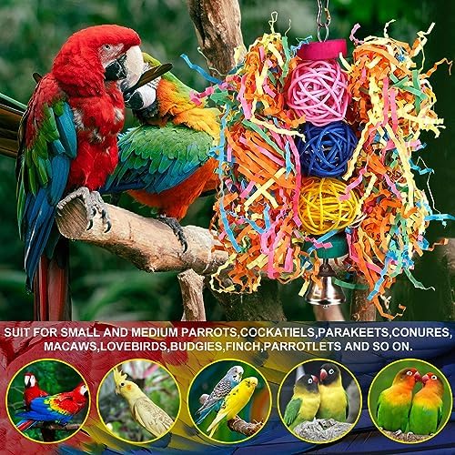 Bird Toys Rope Perch with Bell Colorful Bird Chewing Shredding Foraging Toys Parrot Swing Climbing Standing Hanging Toys Cage Accessories for Conure Cockatiel Budgies Lovebird