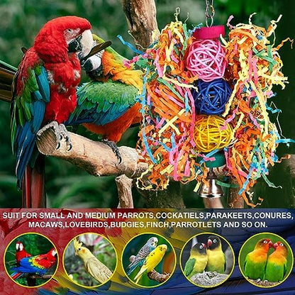 Bird Toys Rope Perch with Bell Colorful Bird Chewing Shredding Foraging Toys Parrot Swing Climbing Standing Hanging Toys Cage Accessories for Conure Cockatiel Budgies Lovebird