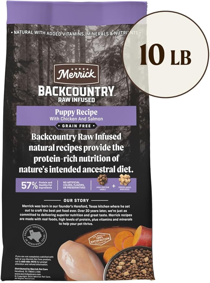 Merrick Backcountry Grain Free Dry Puppy Dog Food, Kibble with Freeze Dried Raw Pieces, Chicken Recipe - 10.0 Lb. Bag