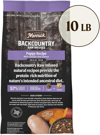 Merrick Backcountry Grain Free Dry Puppy Dog Food, Kibble with Freeze Dried Raw Pieces, Chicken Recipe - 10.0 Lb. Bag