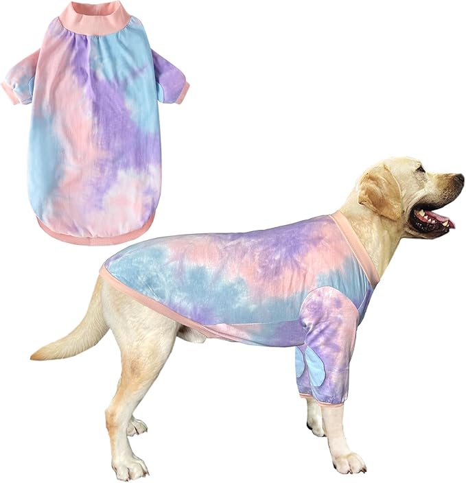 Dog Cotton Colorful Tie Dye T-Shirts Soft and Stretchy Breathable Pet Shirt Pajamas Pets Clothes for Large Dogs Tiedye XL