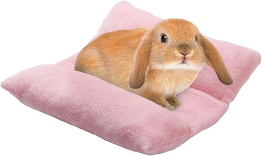 MEWTOGO 14" x 13" Bunny Bed for Rabbit Cage - Thickened Soft Prevent Sore Hocks Plush Mat with Cotton Lounger Pillows, Small Animal Flop Mat for Hutch Sleeping Indoor, Pink