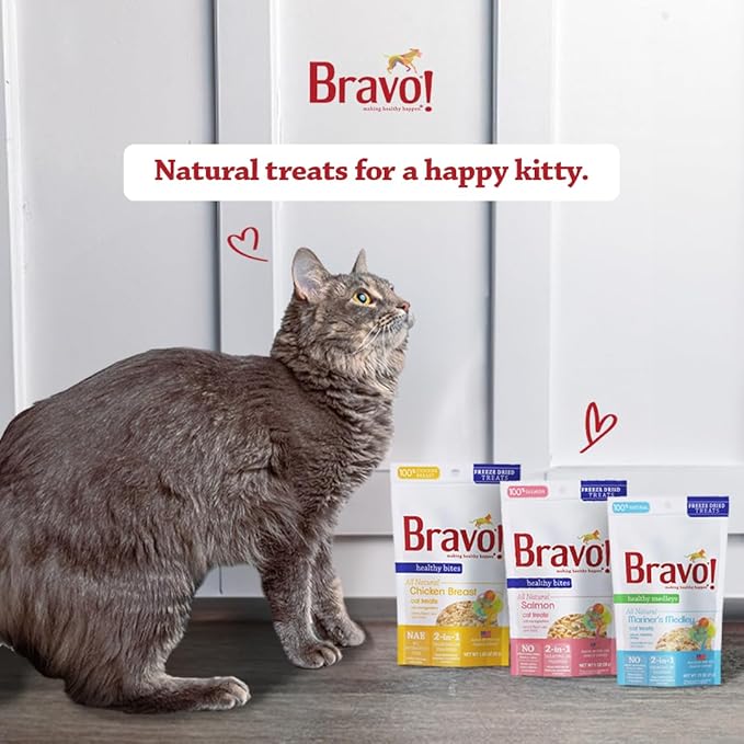 Bravo! Healthy Medleys Mariner's Medley Freeze Dried Cat Treats, Salmon, Whitefish and Shrimp, 0.75 Ounce, Grain Free, Gluten Free