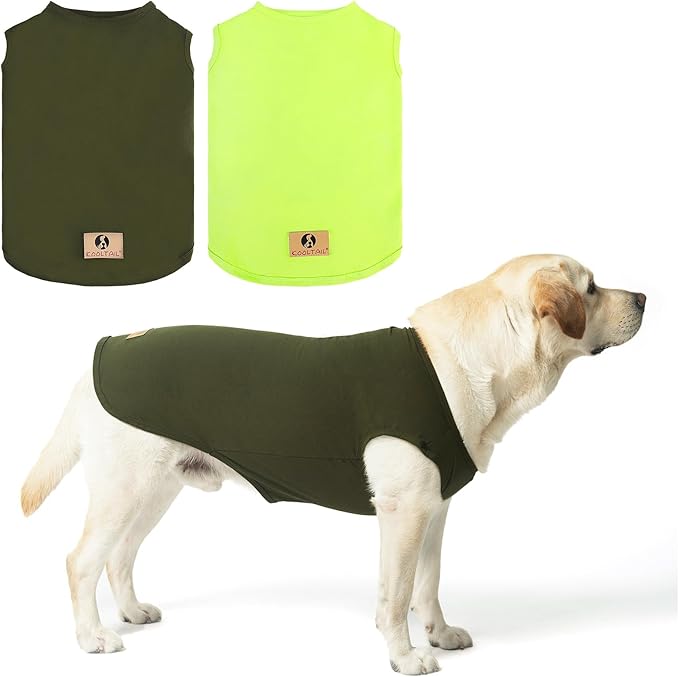 KOOLTAIL Dog Clothes for Large Dogs, 2 Pack Cotton Fall/Winter Warm Dog T Shirts Coats for Outdoor, UV & Insect Protection Anti-Hair Loss & Lightweight Pet Vest Tank Tops Apparel, Green&Light Green, L