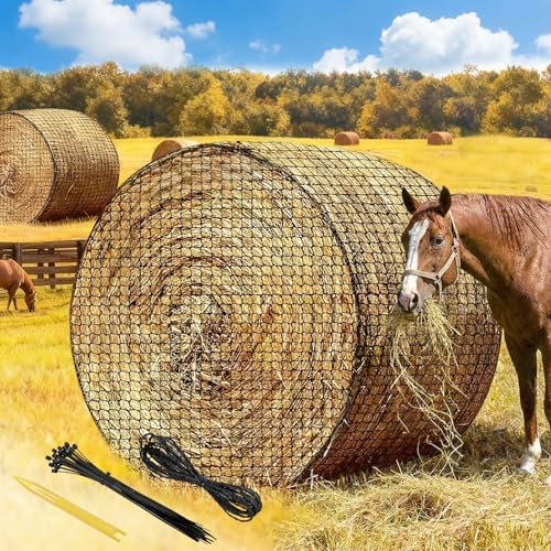 6x6 FT Round Bale Hay Net, 2-Inch Slow Feed for Horses and Goats