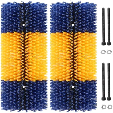 Livestock Scratch Brush, 2 Pcs Cow Brush with 4 Screws, Cattle Scratcher, Horse Brushes for Grooming, Cattle Supplies for Horse, Goat, Cow, Pig Scratching Itch Relief (Blue & Yellow)