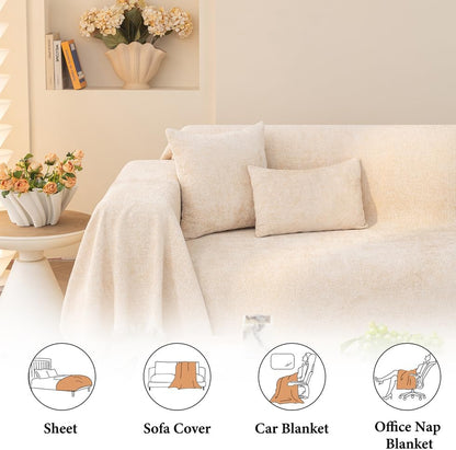 AMWAN Simple Sofa Cover for Living Room Creamy Beige Chenille Couch Cover for Dogs,Cats,Kids 3 Cushion Sofa Slipcover for Sectional Sofa Machine Washable 71"x134"