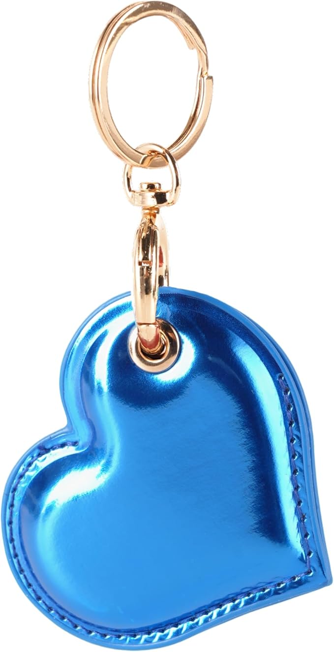 Leather Charm Keychain Holder Case Compatible with AirTag,Cute Protective Heart-Shaped Cover with Luxe Ring Clip,Finder GPS Tracker Case for Wallet Keys,Bag,Pets(Edge-Sealing,Blue)