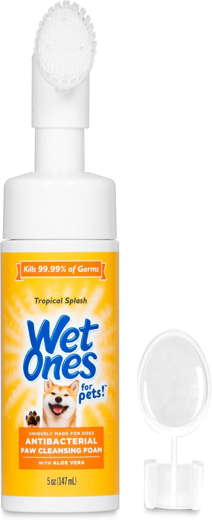 Wet Ones for Pets Antibacterial Dog Paw Cleaner with Built-in Brush, Foaming No-Rinse Formula for Cleaning Dirty Paws After Walks, Gentle Everyday Paw Wash for Dogs, 5 Oz - 6 Pack