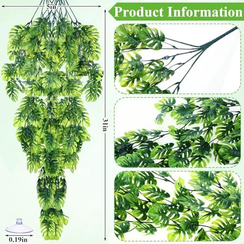 Suncalla 8 Pack Reptile Plants Terrarium Hanging Plant Vine Boston Climbing Terrarium Plant with Suction Cup for Bearded Dragons Lizard Crested Gecko Snake Crab Tank(Popular Series,Green)