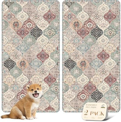 nunubaby Washable Pee Pads for Dogs, Stylish, Non-Slip and Leak-Proof Pee Pads. Reusable Potty Pads for Dogs for Crates and Floors.(Dark Red/Multi,24" x48" )