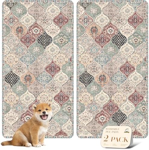 nunubaby Washable Pee Pads for Dogs, Stylish, Non-Slip and Leak-Proof Pee Pads. Reusable Potty Pads for Dogs for Crates and Floors.(Dark Red/Multi,24" x48" )