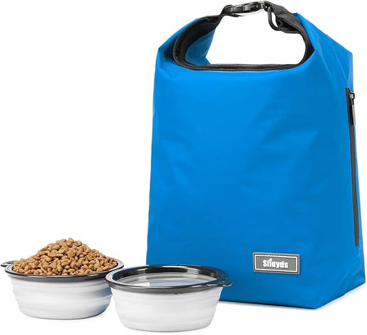 Pet Food Storage Bag Travel Dog Food Container 2PCS Collapsible Dog Travel Bowls and Zipper Side (Blue, Small)