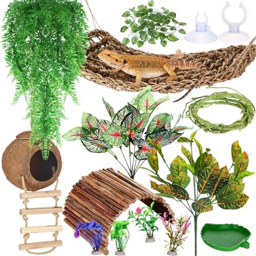 Foilswirl 18 Pcs Bearded Dragon Tank Accessories Reptile Bridge Hammock