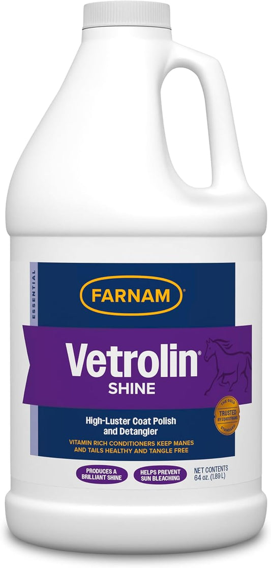 Farnam Vetrolin Shine, High-Luster Coat Polish and Detangler Spray, Ideal for Horses and Dogs, 64 oz.