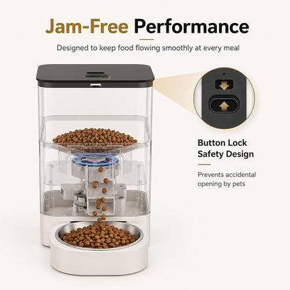 Smart Automatic Cat Feeder with App Control, 4L Timed Dry Food Dispenser, Up to 10 Meals per Day, 10-Second Voice Recorder, Dual Power Supply, for Cats & Small Dogs