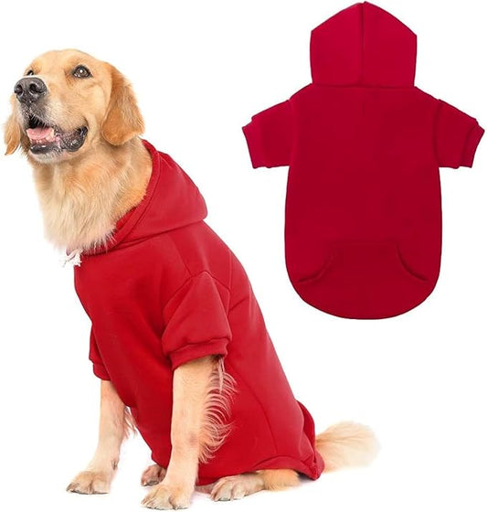 KOOLTAIL Dog Hoodie for Large Medium Small Dogs, Soft and Warm Pet Sweater with Leash Hole and Pocket Boy Girl, Puppy Fall Winter Jacket Clothes, French Pitbull Cold Weather Coat Sweatshirt, Red XXL