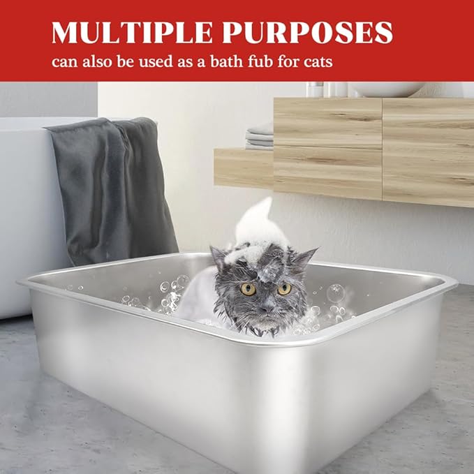 Stainless Steel Cat Litter Box, (19.7" x 13.7" x 6") Metal Litter Box for Kitty and Rabbits, No Odor Left & Non Stick Surface, Rust & Stain Resistant, Easy to Clean