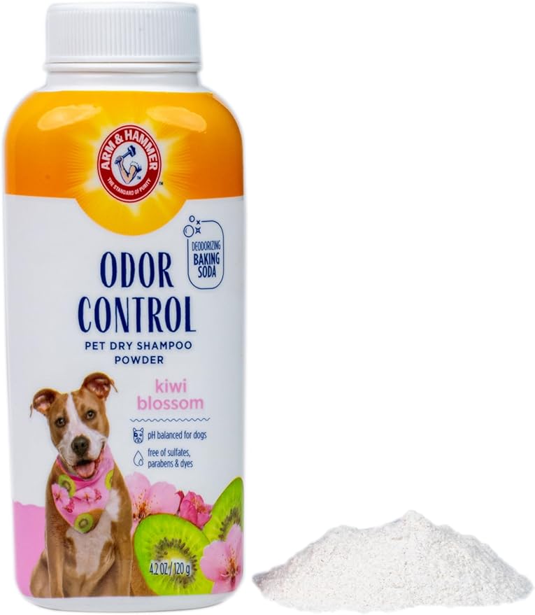 Arm & Hammer for Pets Odor Control Dry Shampoo Powder for Dogs & Puppies, Waterless Dog Deodorizer with Baking Soda, Paraben Sulfate and Dye Free Formula, Kiwi Blossom Scent, 4.2 Oz