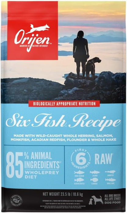 ORIJEN Grain Free Poultry Free High Protein Dry Dog Food Six Fish Recipe 23.5lb Bag