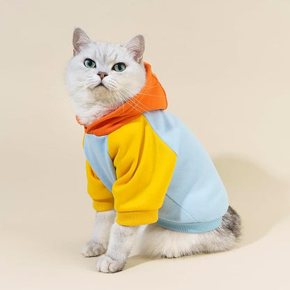 QWINEE Basic Dog Hoodie Sweatshirt Puppy Sweater Warm Cat Costumes Pet Clothes for Chihuahua Puppy Kitten Small Medium Dogs Orange and Blue X-Large