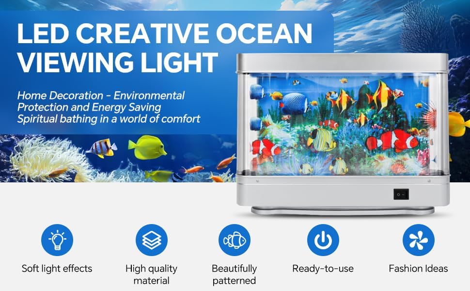 Fake Fish Tank Mini Aquarium,Virtual Ocean Motion Artificial Tropical Fish Decorative, Aquarium Lights Motion Lamp Night Light with Moving Fish(USB)