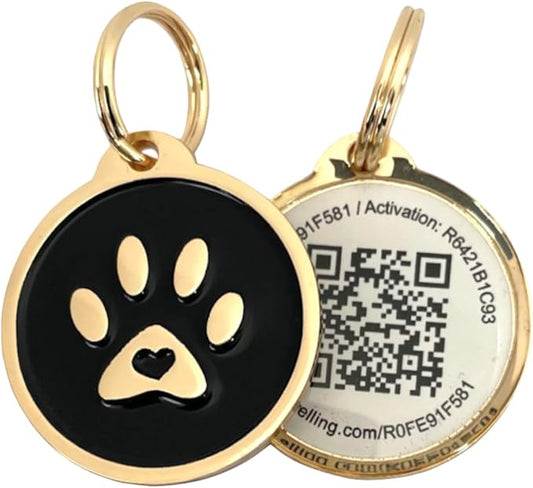 Pet Dwelling QR Code Pet ID Tag – Smart Dog & Cat ID Tags for Pet Safety, Free Personalized Online Profile, Instant Scan Alerts, AI Insights (Lux Gold Black Paw)
