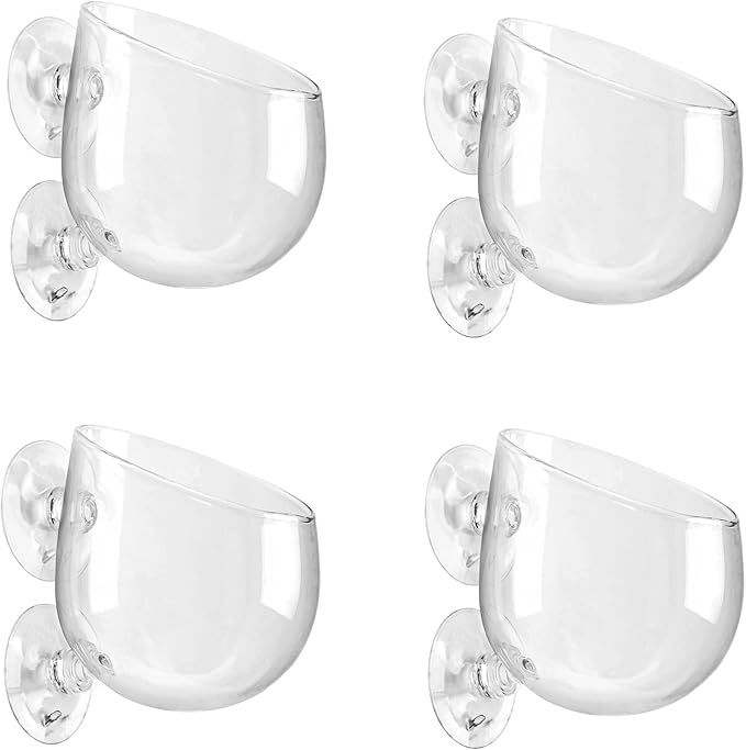 WHJY Transparent Glass Round Aquarium Suction Cups - Plant Holder, Fish Tank Decor - Set of 4
