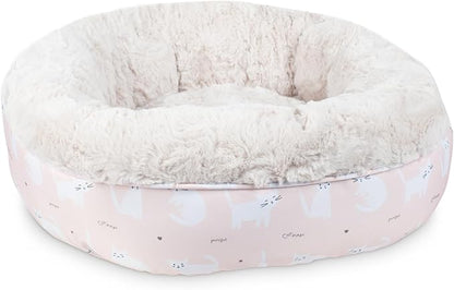 Fringe Studio Miss Kitty Heart Lite Peach Small Circle Pet Bed 18"- Poly Filled with Faux Fur Interior - Machine Washable
