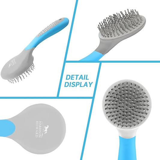 Harrison Howard Horse Mane and Tail Brush - Professional Grooming Brush, Equestrian Detangler, Non-Slip, Light Blue
