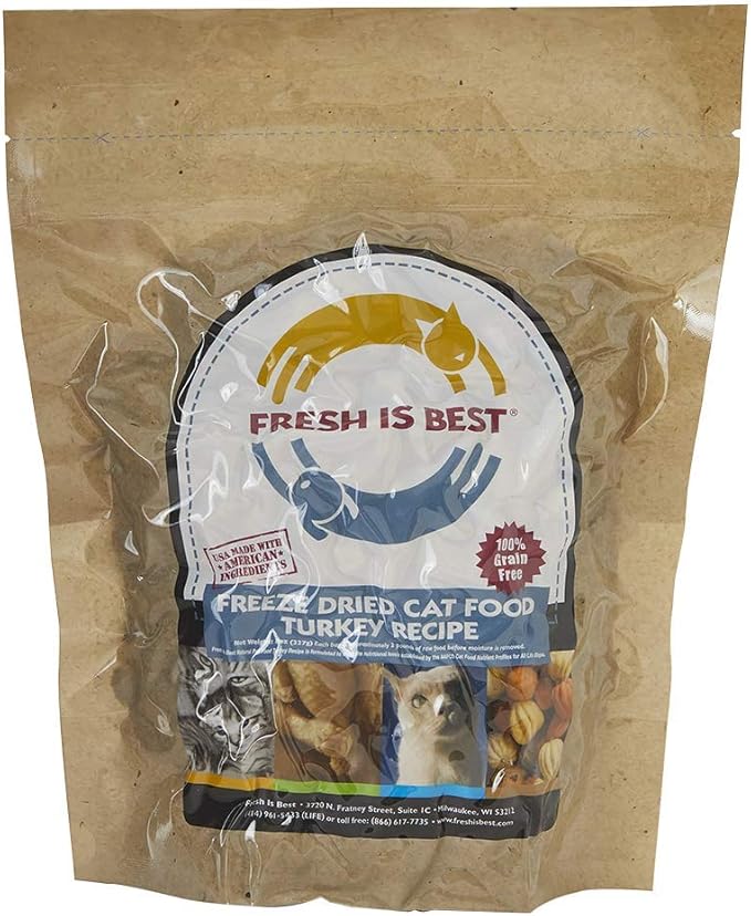 Fresh Is Best Turkey Freeze Dried Cat Food – Raw Healthy Freeze Dried Cat Treats in Resealable Zipper Bag – High-Protein Complete Meal for All Breeds and Sizes – Made in the USA