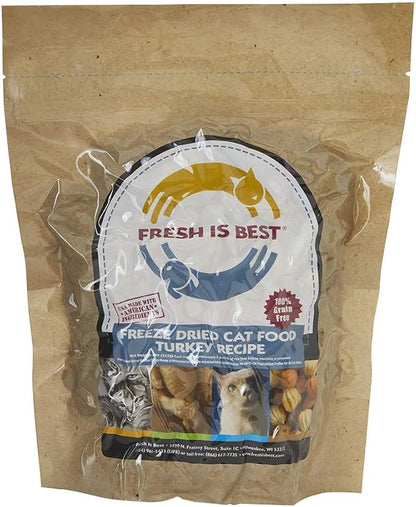 Fresh Is Best Turkey Freeze Dried Cat Food – Raw Healthy Freeze Dried Cat Treats in Resealable Zipper Bag – High-Protein Complete Meal for All Breeds and Sizes – Made in the USA