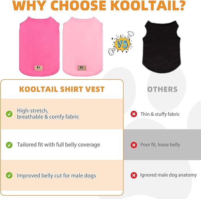 KOOLTAIL Girl Dog Clothes for Large Dogs, 2 Pack Cotton Valentines Dog T Shirts Coats for Outdoor, UV & Insect Protection Anti-Hair Loss & Lightweight Pet Vest Tank Tops Apparel, Pink & Rose, L