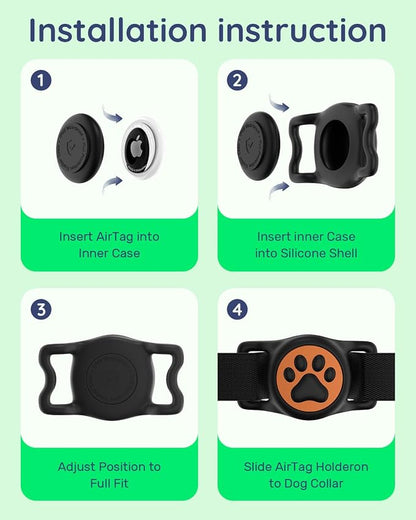 IP68 Waterproof Dog AirTag Holder for Dog Collar, Soft, Stretchy Silicone | Full-Body Protection, Easy Tool-Free Installation, Quiet, No-Dangle Fit, Lightweight, Fits Dog & Cat Collars of All Widths
