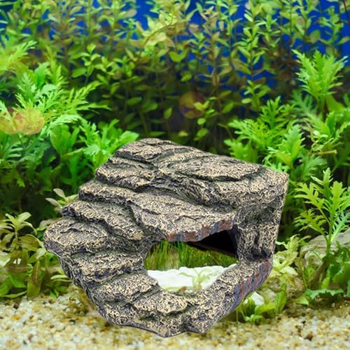 Hide Resin Cave Shelter for Ball Python, Lizard, Leopard Gecko, Bearded Dragon, Terrarium Habitat Decoration (Moss Green, Large)