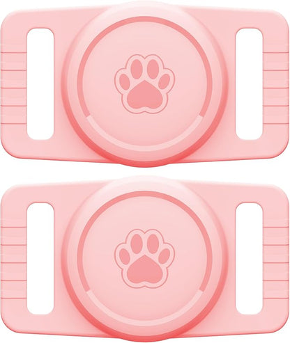 GOCII for Airtag Dog Collar Holder 2 Pack,Waterproof Dog Collar Holder for Apple AirTag(Gen 1 & 2),Silicone Air Tags Case for Dog Collars(Light Pink)