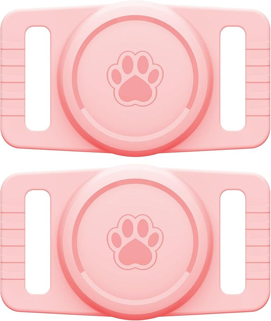 GOCII for Airtag Dog Collar Holder 2 Pack,Waterproof Dog Collar Holder for Apple AirTag(Gen 1 & 2),Silicone Air Tags Case for Dog Collars(Light Pink)