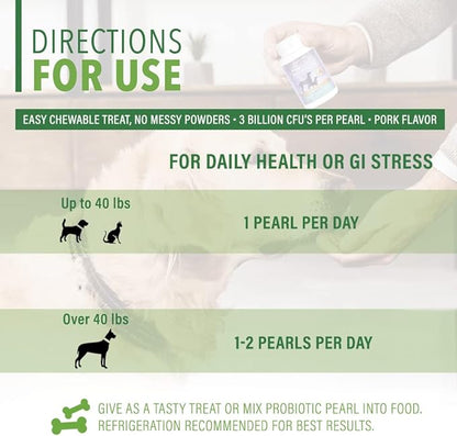 Ample Nutrition Complete Pet Prebiotic + Probiotic for Dogs & Cats, 60ct Pork Flavored Pearls