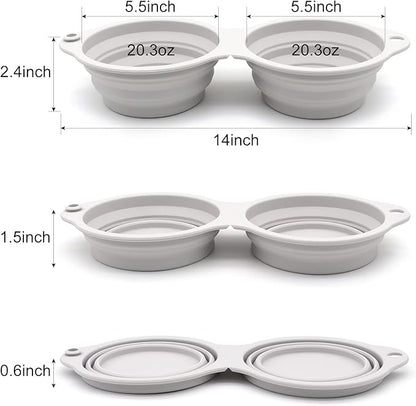 SLSON Collapsible Dog Bowls,Integrated Molding Dog Double Bowl No Plastic Rim 2 in 1 Foldable Pet Food & Water Bowl Cat Feeder Dish for Walking,Hiking,Camping (Cold Grey)