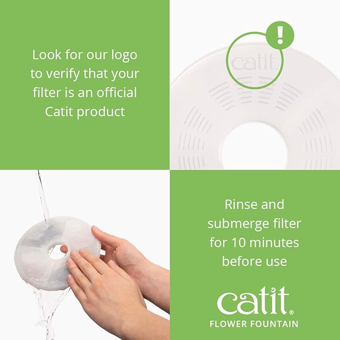Catit Flower Fountain with Triple Action Filter,Cat Drinking Water Fountain,3 L,Green,(Pack of 6)
