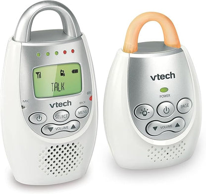 VTech Communications DM221 Audio Baby Monitor with up to 1,000 ft of Range, Vibrating Sound-Alert, Talk Back Intercom & Night Light Loop, White/Silver