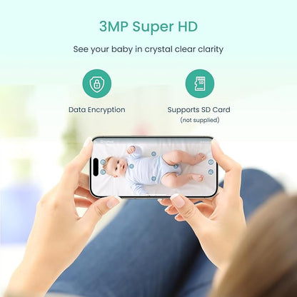 Babysense 2Peek Video Baby Monitor, WiFi Security Camera with Auto Tracking (2Pcs), 3MP Super HD, Intelligent Motion & Sound Detection, Night Vision, Private Hidden Lens Mode, Supports SD Card
