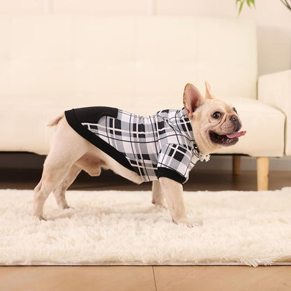 EXPAWLORER Plaid Dog Hoodie - British Style Warm Dog Sweater Shirt with Leash Hole,Pitbull Clothes Outfits,Winter Coat Apparel for All Breeds Puppy Girl Boy-Cat Apparel,Black & White Medium