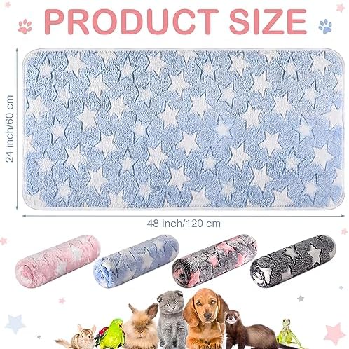 Reginary 4 Pcs Guinea Pig Fleece Cage Liners, Cute Star, 24 x 47 Inch