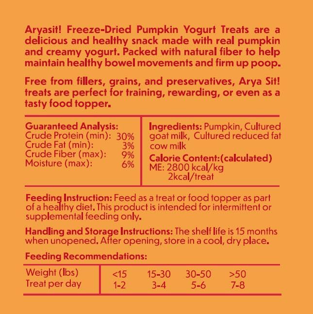 Arya Sit! - Freeze-Dried Food Topper (Yogurt with Pumpkin) for Dogs and Cats - Probiotic-Rich · High Fiber · Supports Healthy Poop