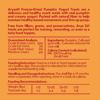 Arya Sit! - Freeze-Dried Food Topper (Yogurt with Pumpkin) for Dogs and Cats - Probiotic-Rich · High Fiber · Supports Healthy Poop