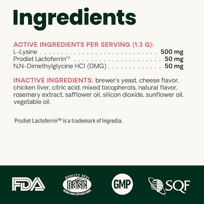 VetriScience Ultimate Strength Lysine Immunity Health Powder for Cats & Kittens, Supplement for Allergy & Nasal Support, Sneezing, Runny Nose & Watery Eyes, Chicken & Cheese Flavor, 60 Count -New Look