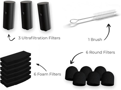 Penthouse Paws Smart Wireless Water Fountain Filter Black, 3 UltraFiltration Filters, 6 Foam Filters & 6 Sponges, Compatible with 3.5L Smart Wireless Fountain, Easy to Clean, for Cat and Dog, Black