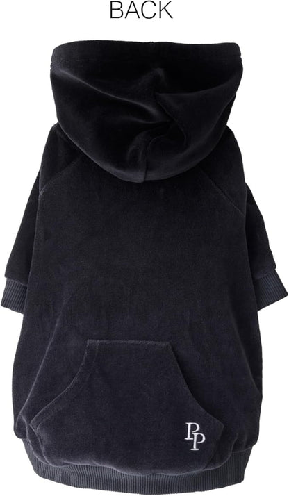 Pet Passion Cooper II Organic Cotton Velour Dog Hoodie Pet Coat for Small, Medium and Large Dogs, Black, XXX-Small (up to 5lbs)