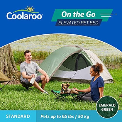 Coolaroo On-The-Go Elevated Dog Bed - Foldable Pop-Up Travel Dog Bed with Breathable, Moisture-Resistant Fabric, Carry Bag Included, Lightweight & Portable, Emerald Green, Standard